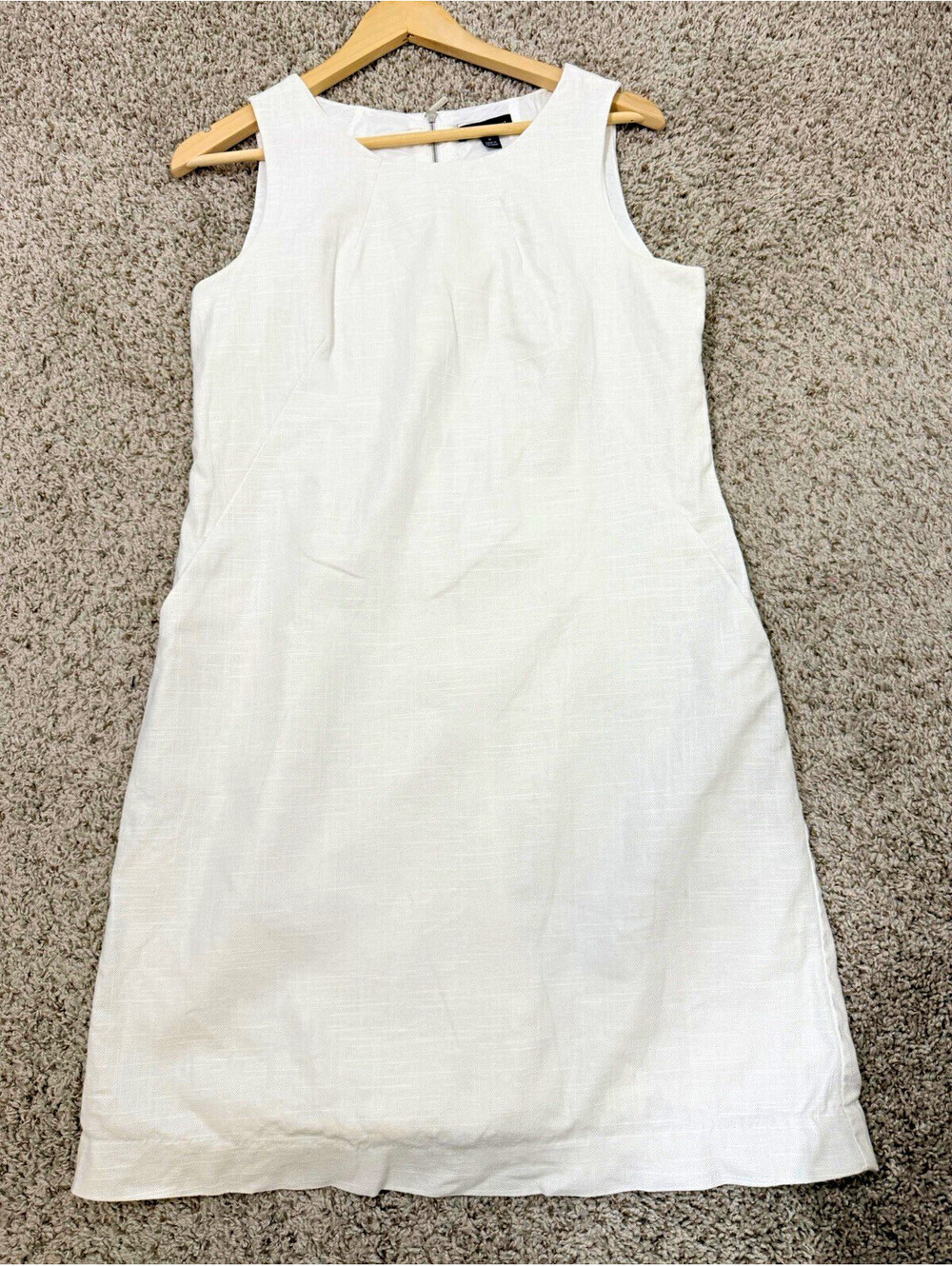 Willi Smith White Linen Sheath Dress Sleeveless Side Pockets Size 8 Classic Chic